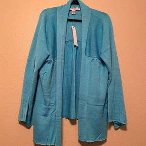 BNWT theme turquoise blue cardigan 2X